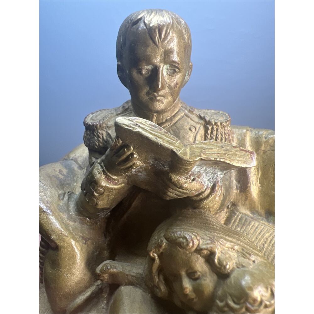 Vtg Napoleon Bonaparte France Brass Heavy Sofa Reading Book Son Child Corporal
